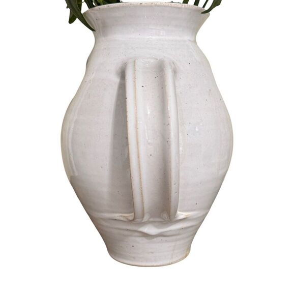 Studio Art Pottery Dimpled Floral Stoneware Pitcher Jug Signed Vase Cream/Blue - Picture 5 of 9